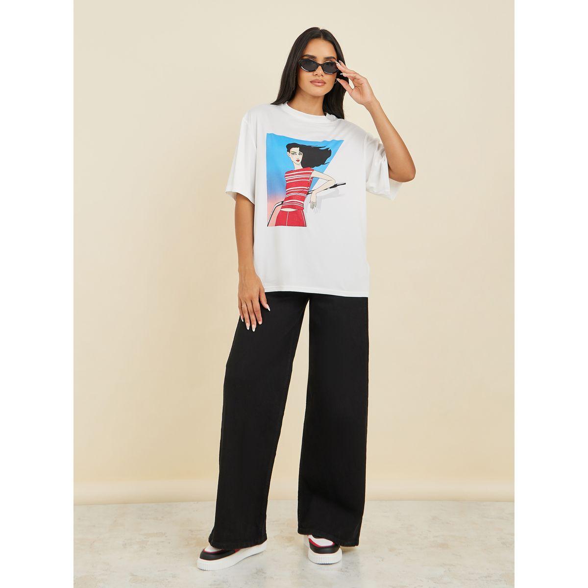 Styli Oversized Girl Graphic Print Longline T-Shirt-women-clothing-tshirts-image-2