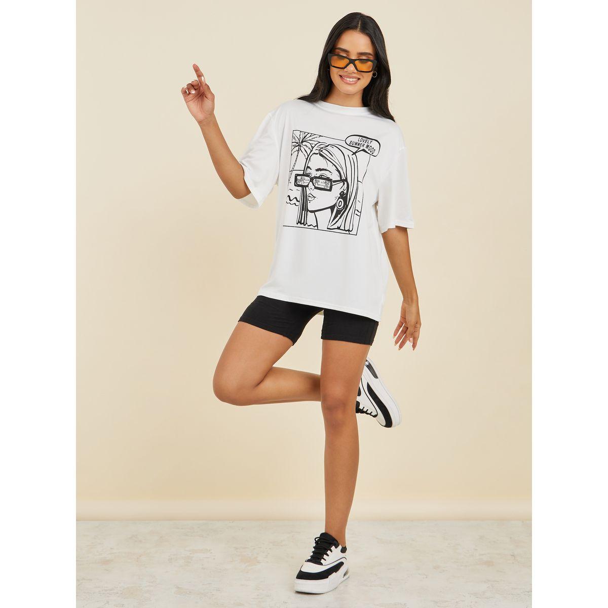 Styli Oversized Girl Graphic Print Longline T-Shirt-women-clothing-tshirts-image-2