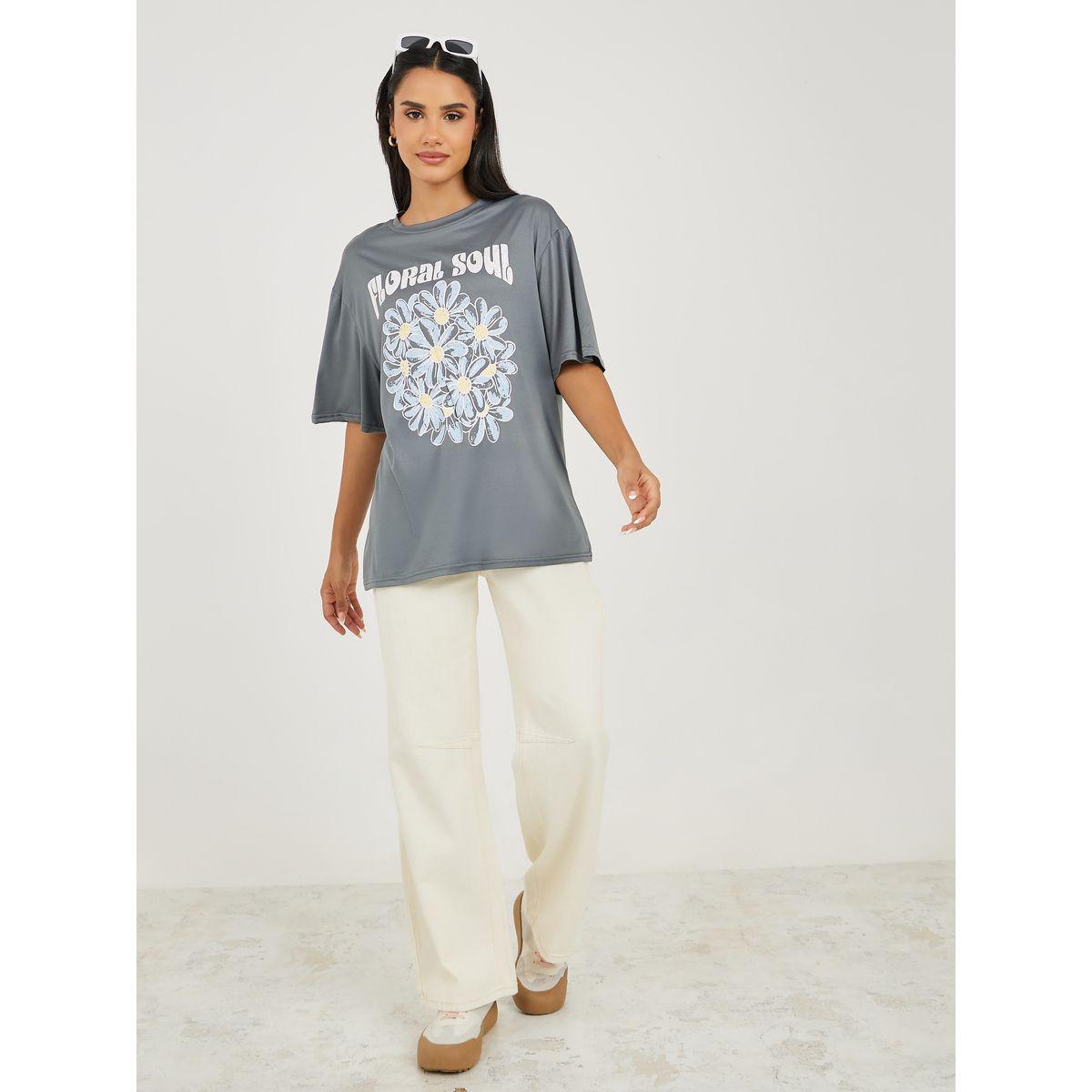 تيشيرت فضفاض مطبع بكتابة-women-clothing-tshirts-image-2