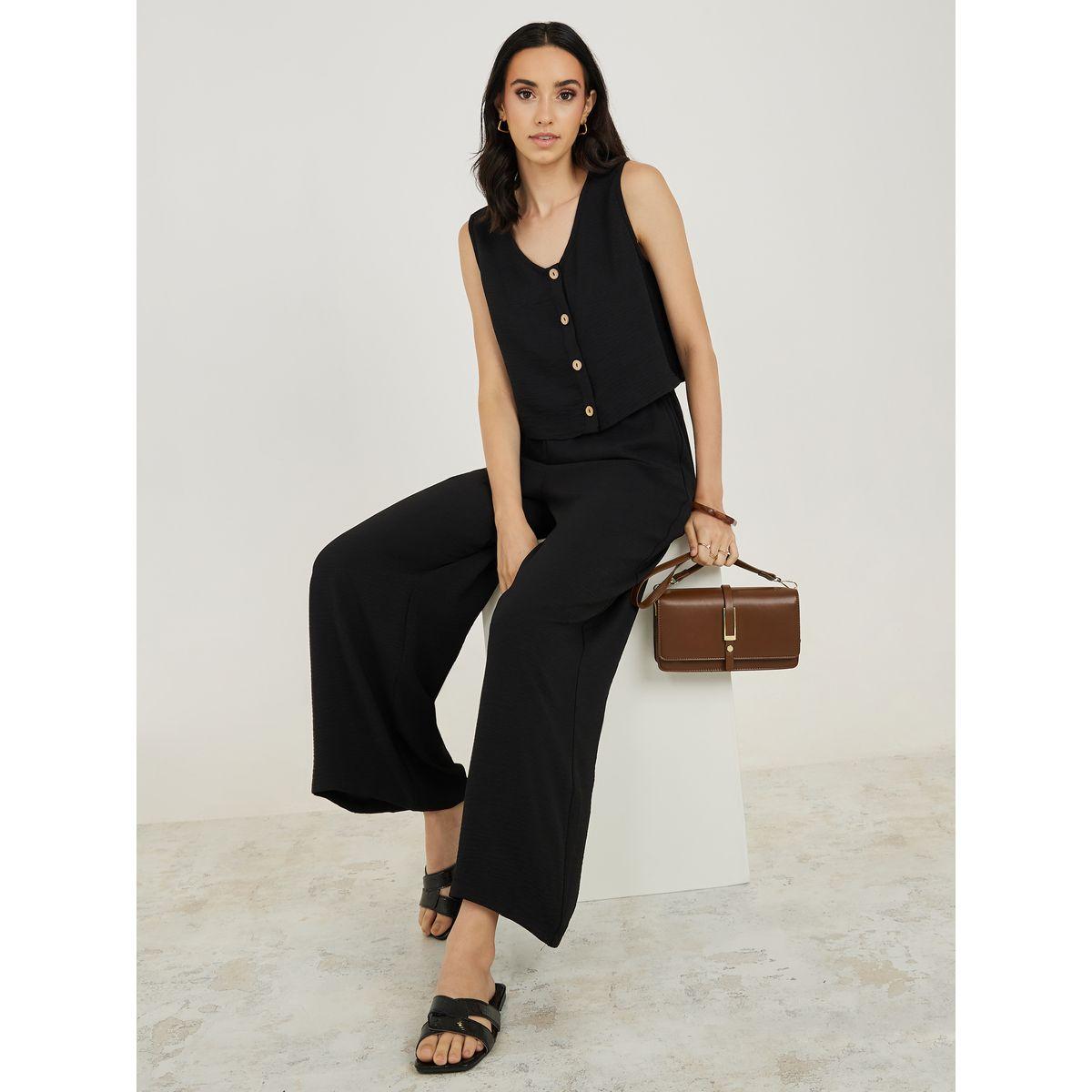 بنطال بارجل مستقيمة وجاكيت فيست بازرار-women-clothing-coordsets-image-1