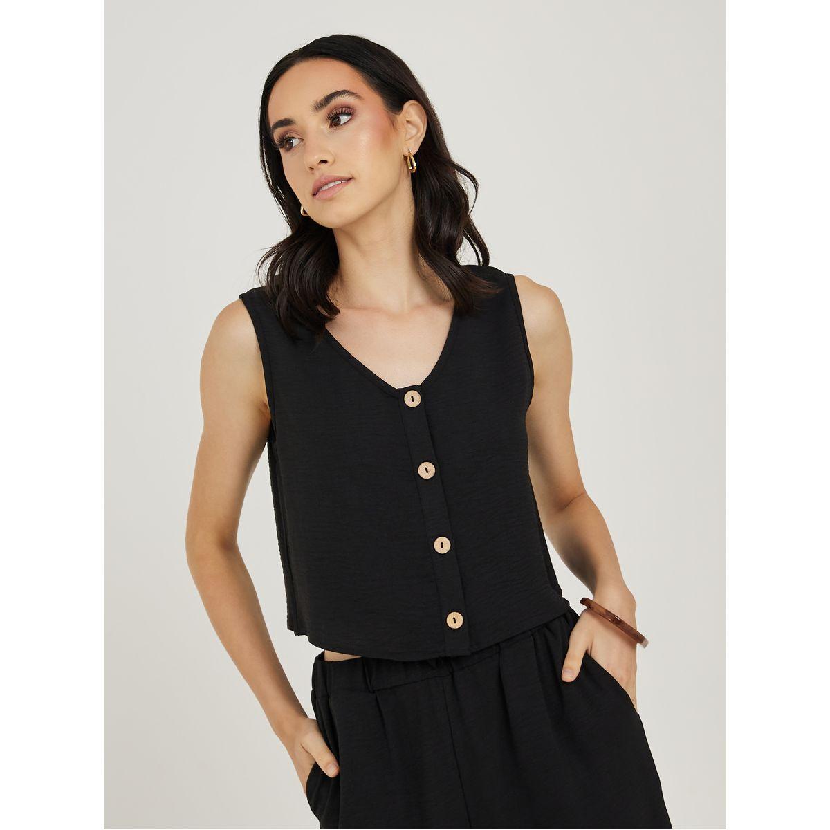 بنطال بارجل مستقيمة وجاكيت فيست بازرار-women-clothing-coordsets-image-3