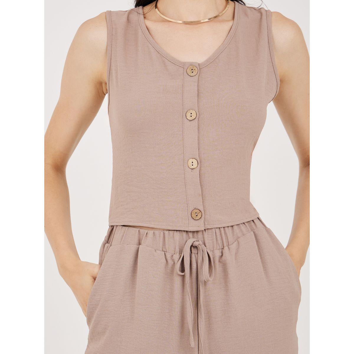 طقم منسق من بنطال بارجل مستقمية وبلوزة قصيرة بازرار-women-clothing-coordsets-image-3