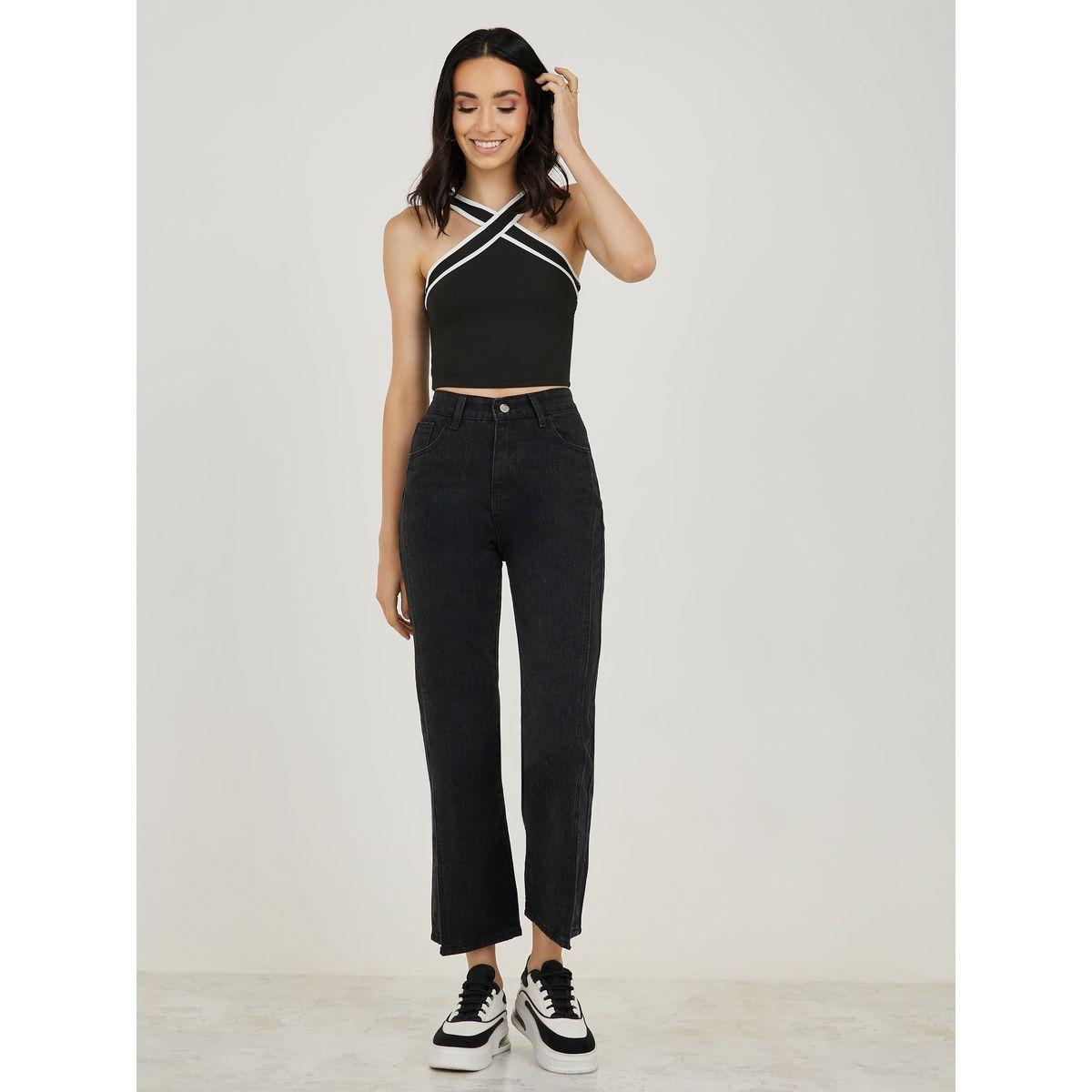 بلوزة كامي مضلعة بياقة هولتر-women-clothing-tshirts-image-2