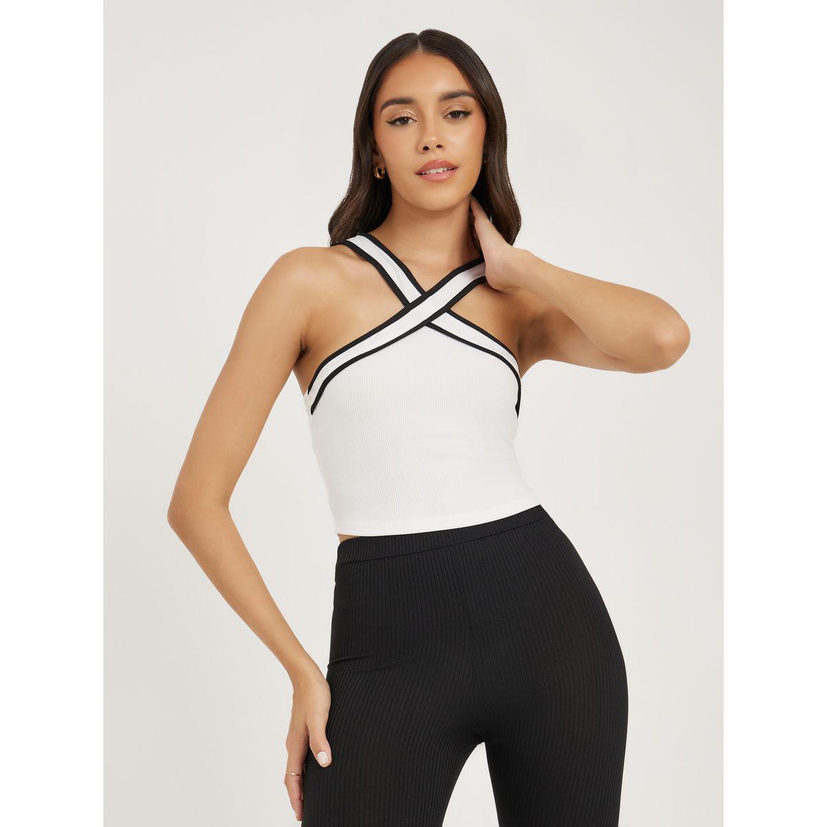 Styli Ribbed Crisscross Halter Neck Crop Cami-women-clothing-tshirts-image-1