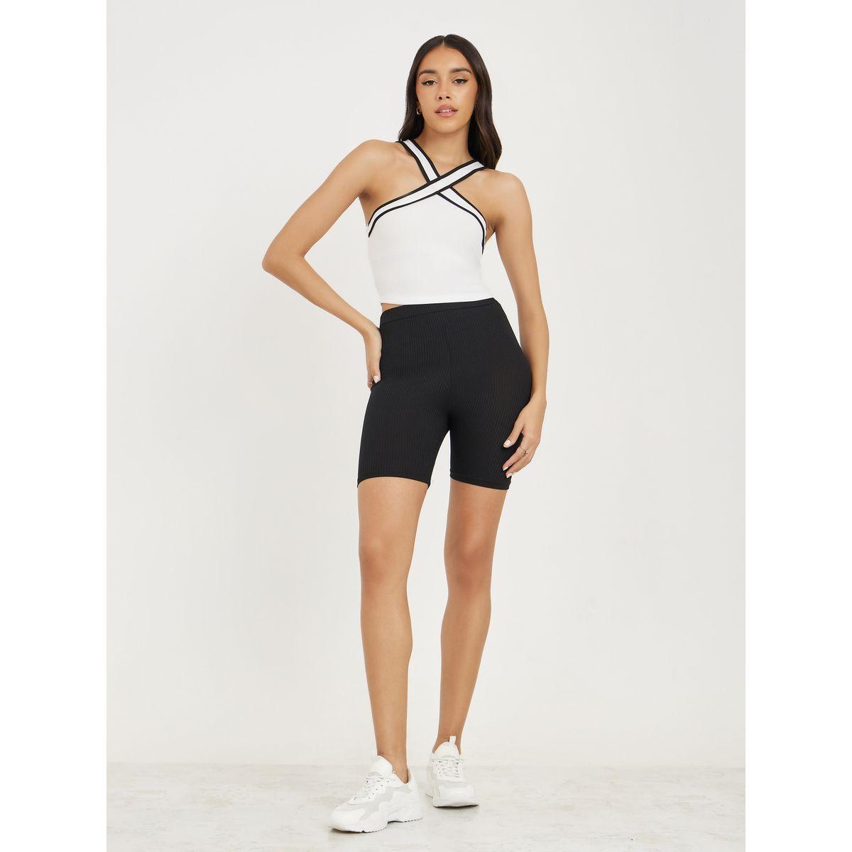 Styli Ribbed Crisscross Halter Neck Crop Cami-women-clothing-tshirts-image-2