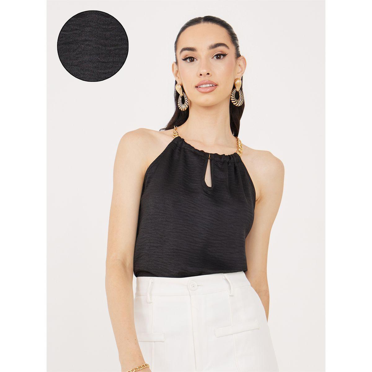 Styli Keyhole Halter Neck Blouse with Chain Detail-women-clothing-shirtsandblouses-blouses-image-1