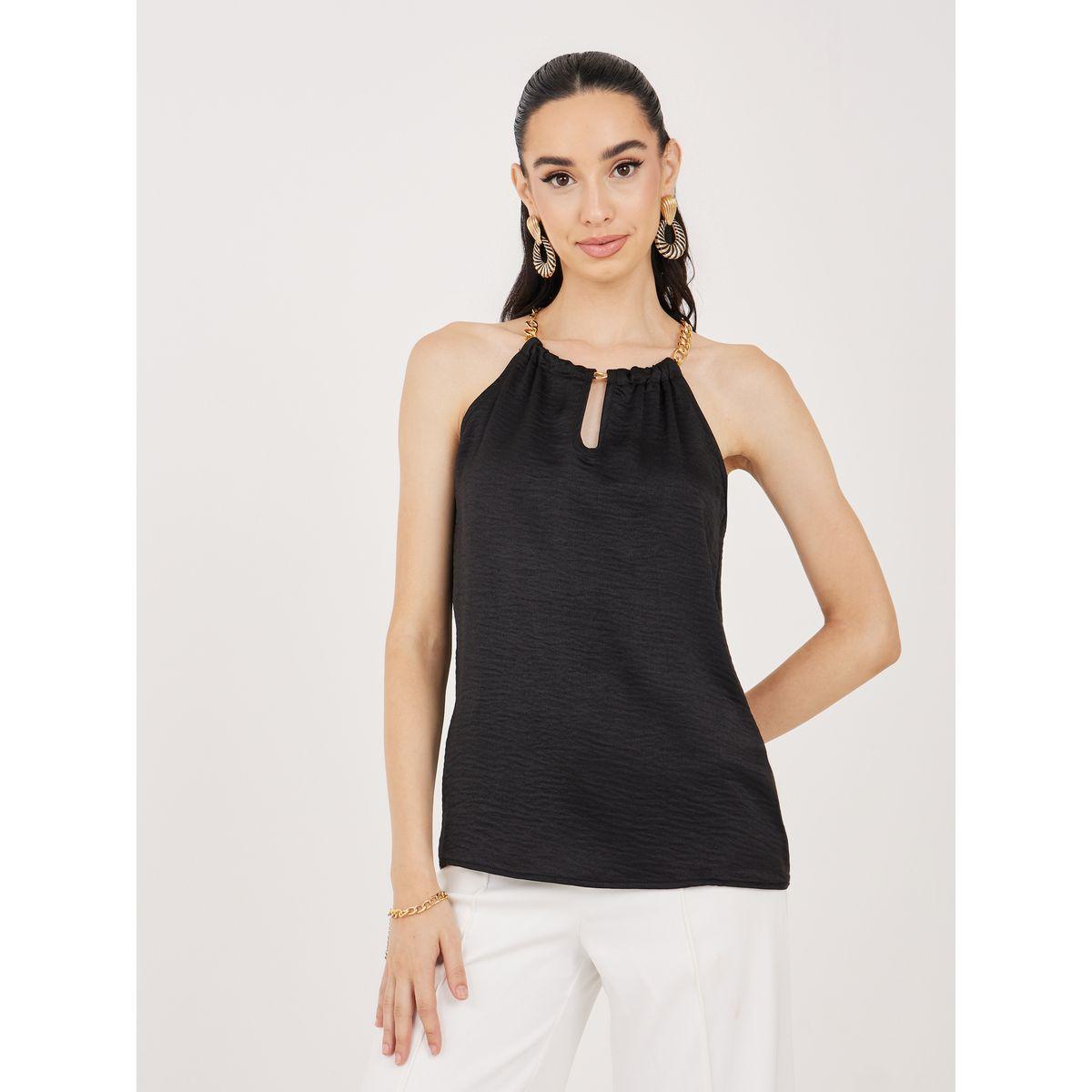 Styli Keyhole Halter Neck Blouse with Chain Detail-women-clothing-shirtsandblouses-blouses-image-2