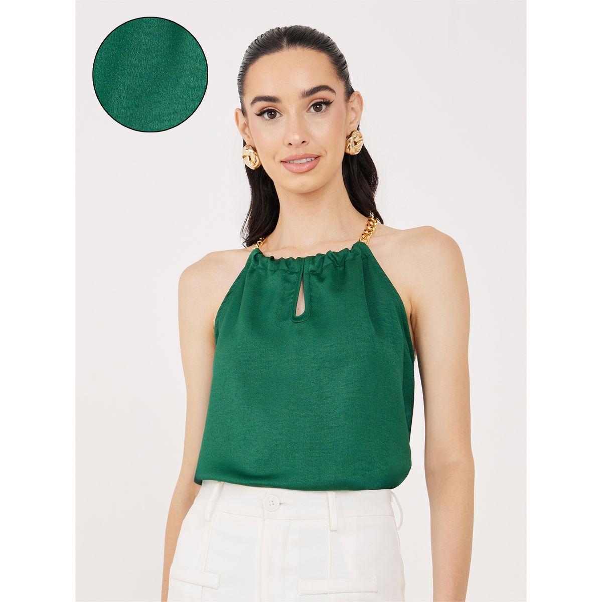 Styli Keyhole Halter Neck Blouse with Chain Detail-women-clothing-shirtsandblouses-blouses-image-1