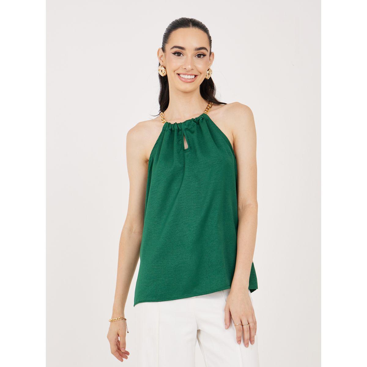 Styli Keyhole Halter Neck Blouse with Chain Detail-women-clothing-shirtsandblouses-blouses-image-2