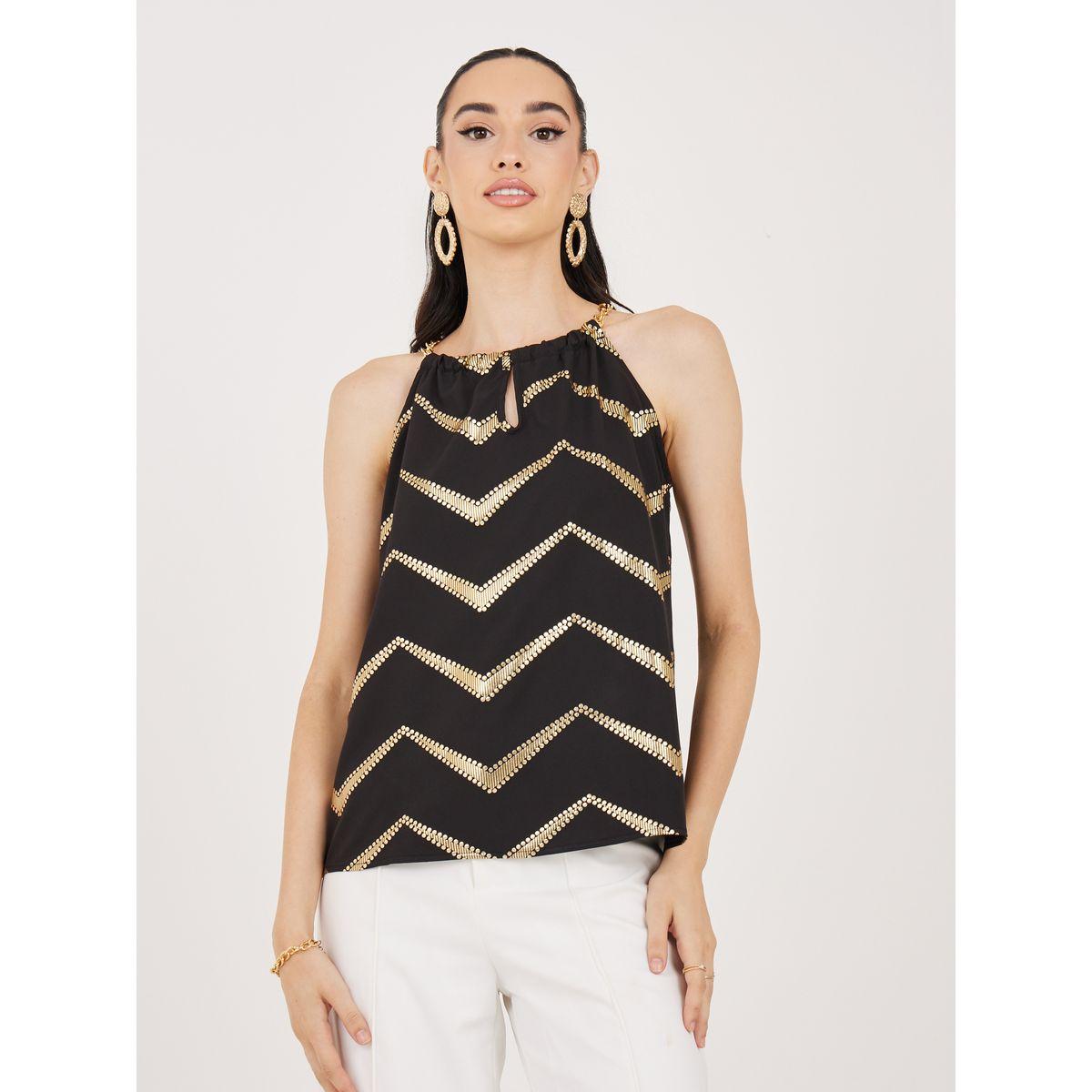 بلوزة بطبعة فويل وياقة هولتر مع سلسلة-women-clothing-shirtsandblouses-blouses-image-2