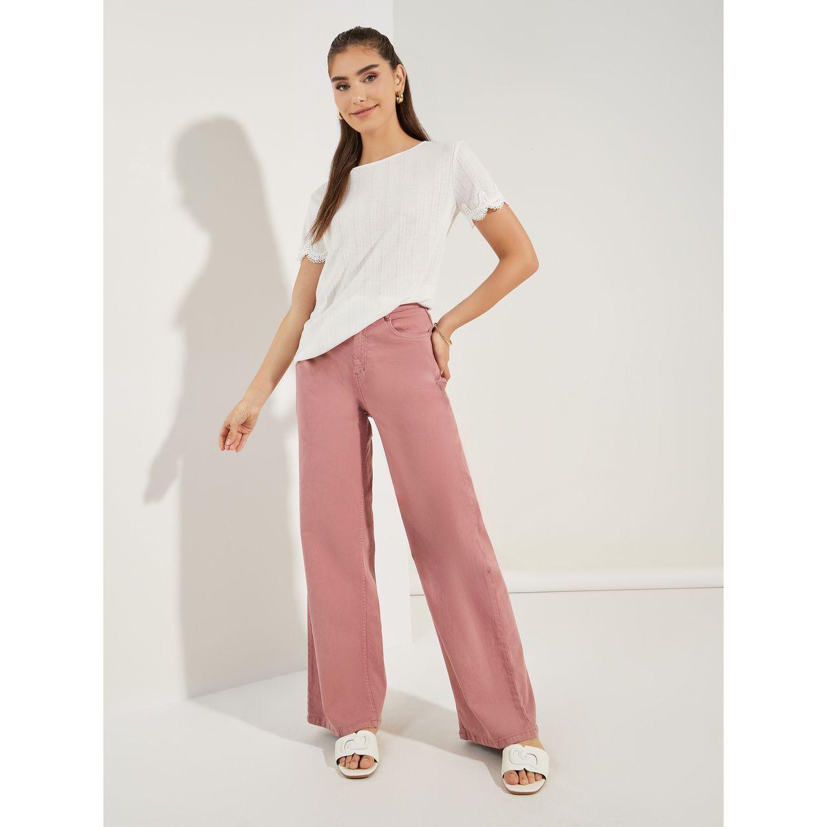 بلوزة بياقة دائرية وتفاصيل دانتيل-women-clothing-shirtsandblouses-blouses-image-2