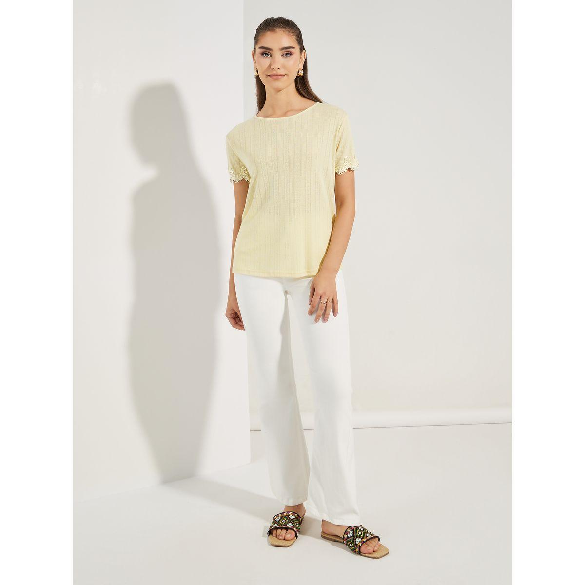 Styli Pointelle Knit Top with Lace Detail-women-clothing-shirtsandblouses-blouses-image-2
