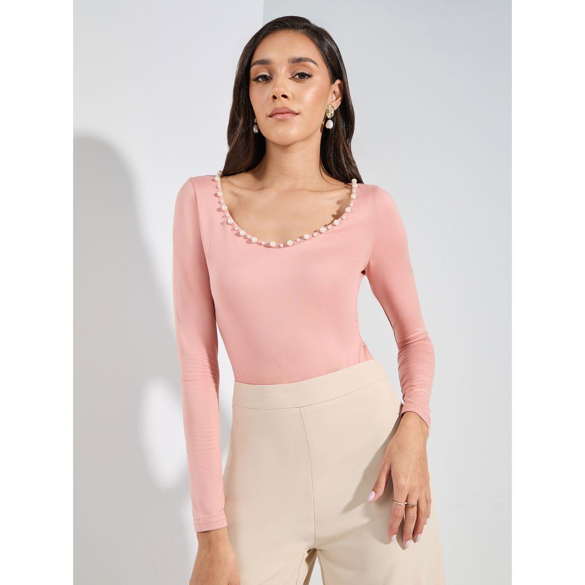 بودي سوت بياقة واسعة ومزين بلؤلؤ صناعي-women-clothing-tshirts-image-3