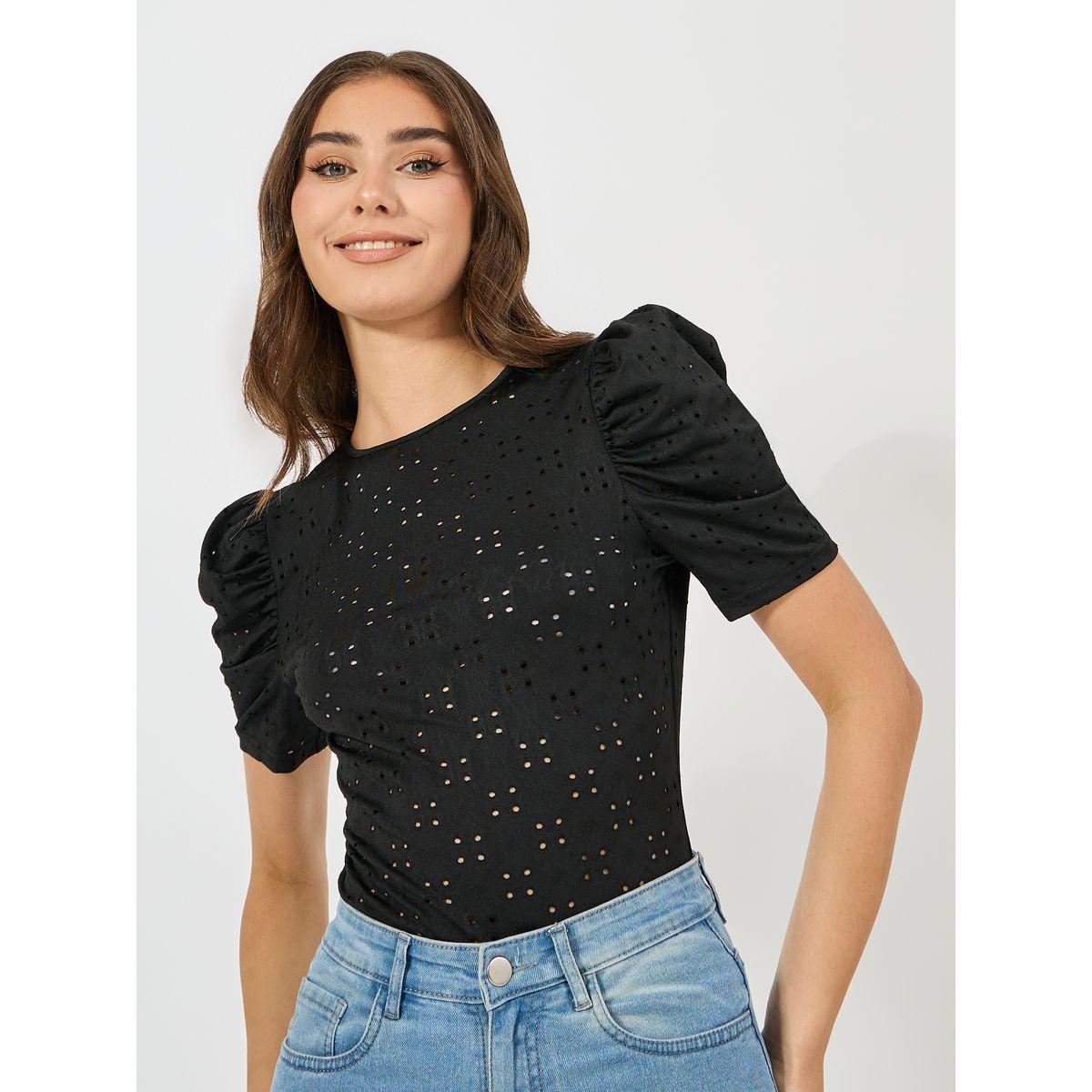 Styli Schiffli Bodysuit with Puff Sleeves-women-clothing-tshirts-image-3