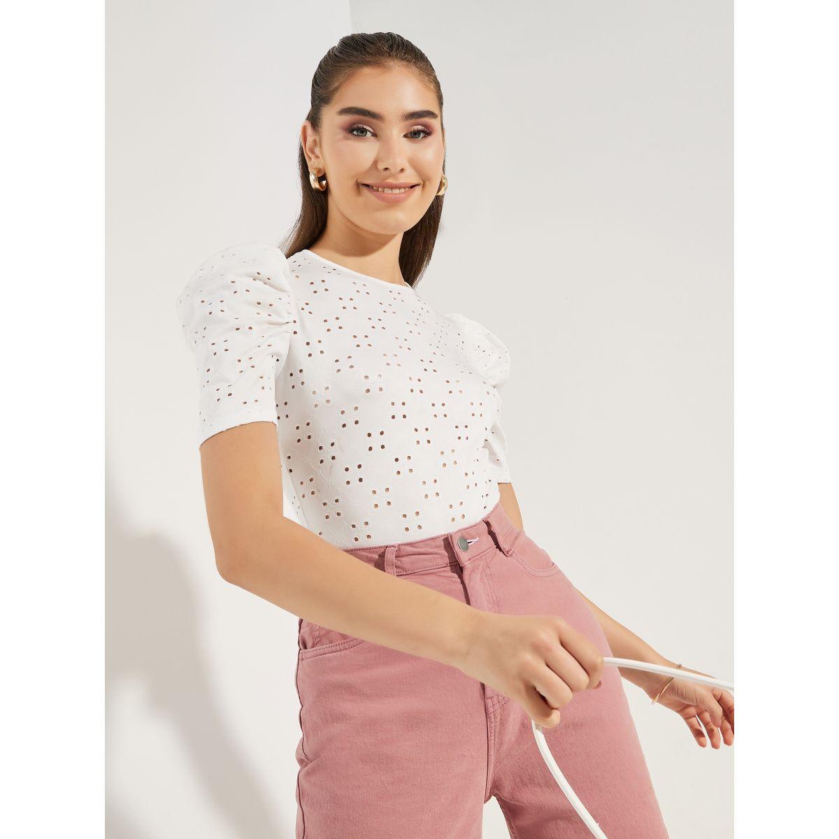 Styli Schiffli Bodysuit with Puff Sleeves-women-clothing-shirtsandblouses-blouses-image-3