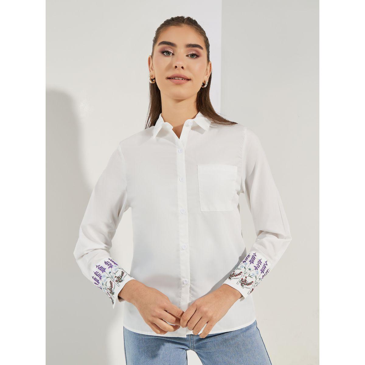 Styli Embroidery Detail Cuffed Long Sleeve Shirt-women-clothing-shirtsandblouses-shirts-image-3