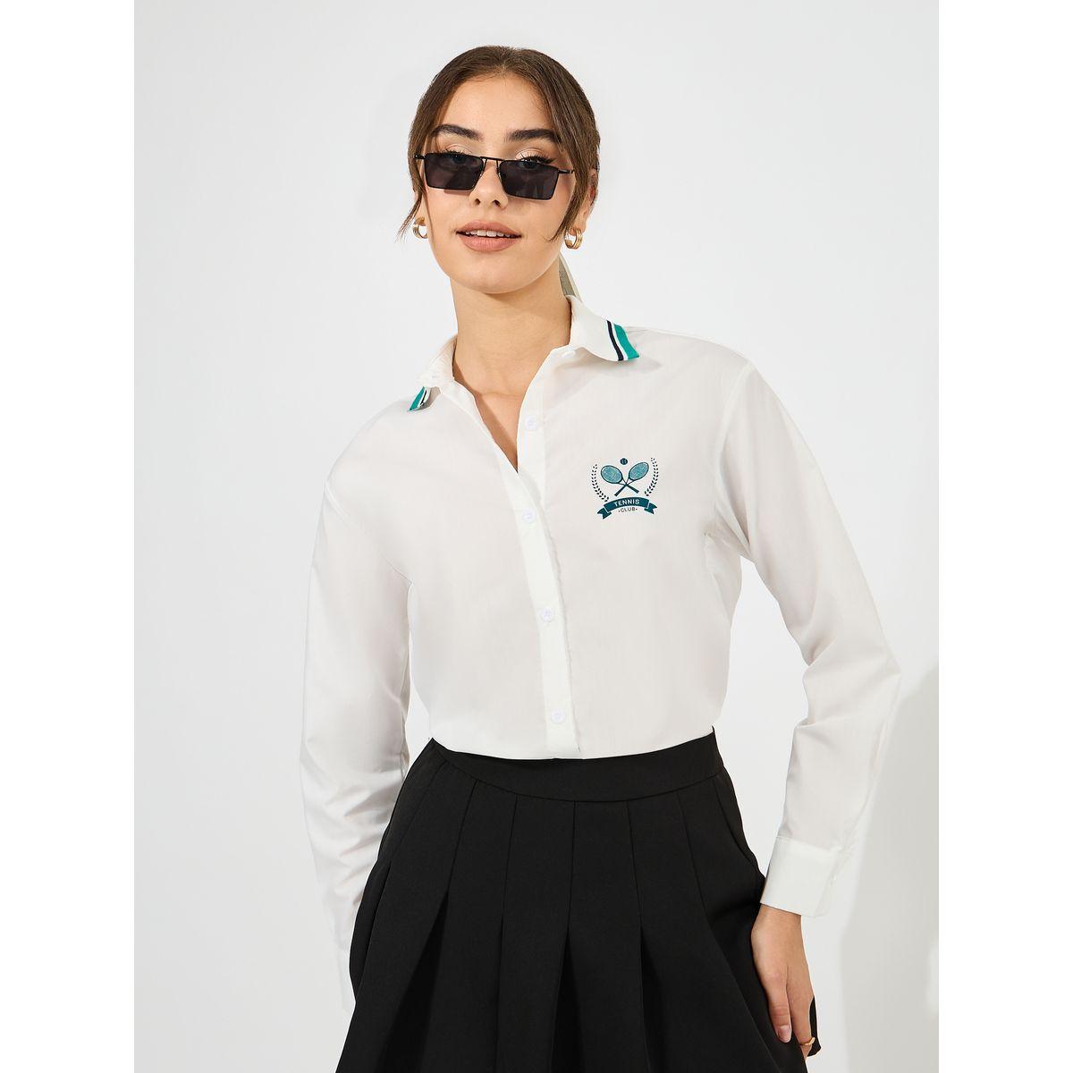 Styli Ribbed Collar Shirt with Minimal Print-women-clothing-shirtsandblouses-shirts-image-1