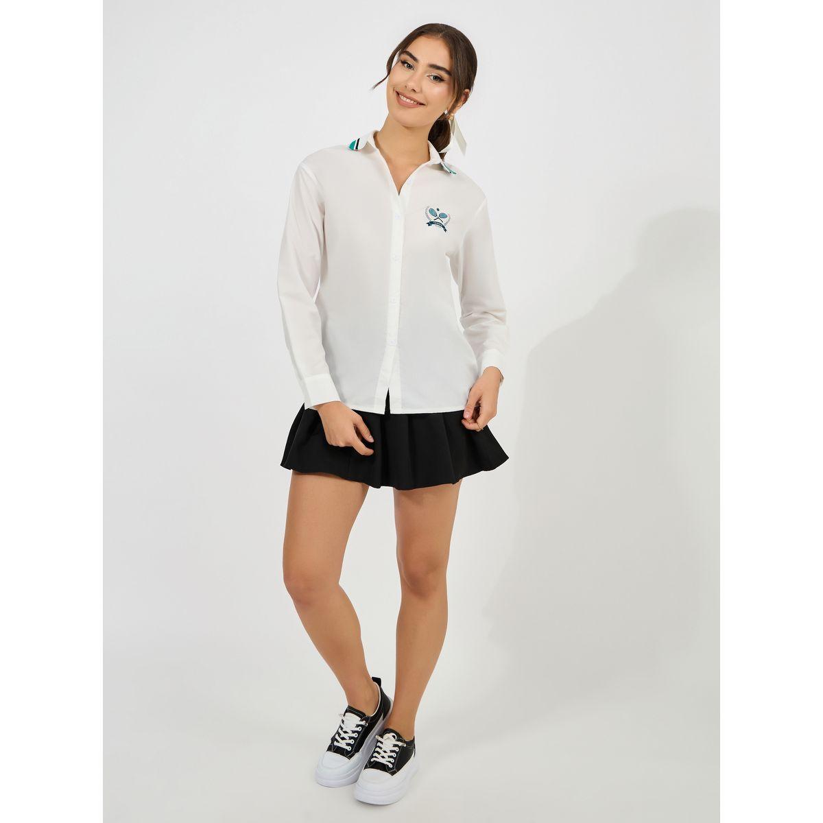 Styli Ribbed Collar Shirt with Minimal Print-women-clothing-shirtsandblouses-shirts-image-2