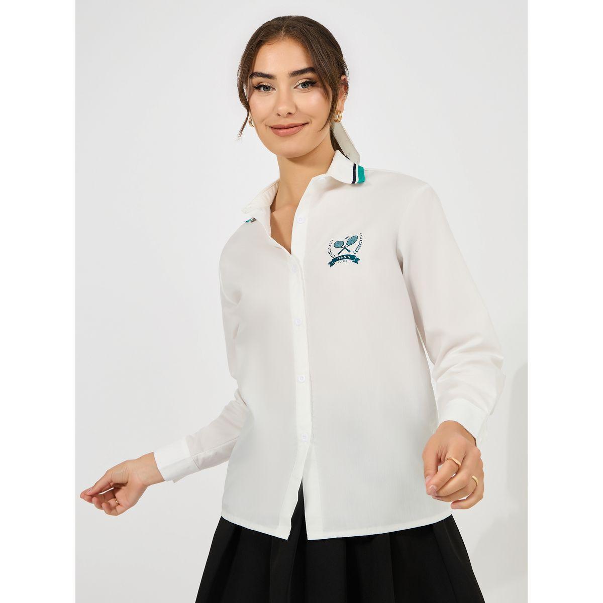 Styli Ribbed Collar Shirt with Minimal Print-women-clothing-shirtsandblouses-shirts-image-3