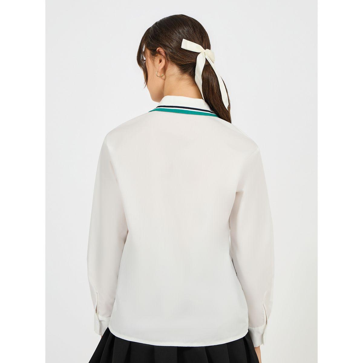 Styli Ribbed Collar Shirt with Minimal Print-women-clothing-shirtsandblouses-shirts-image-5