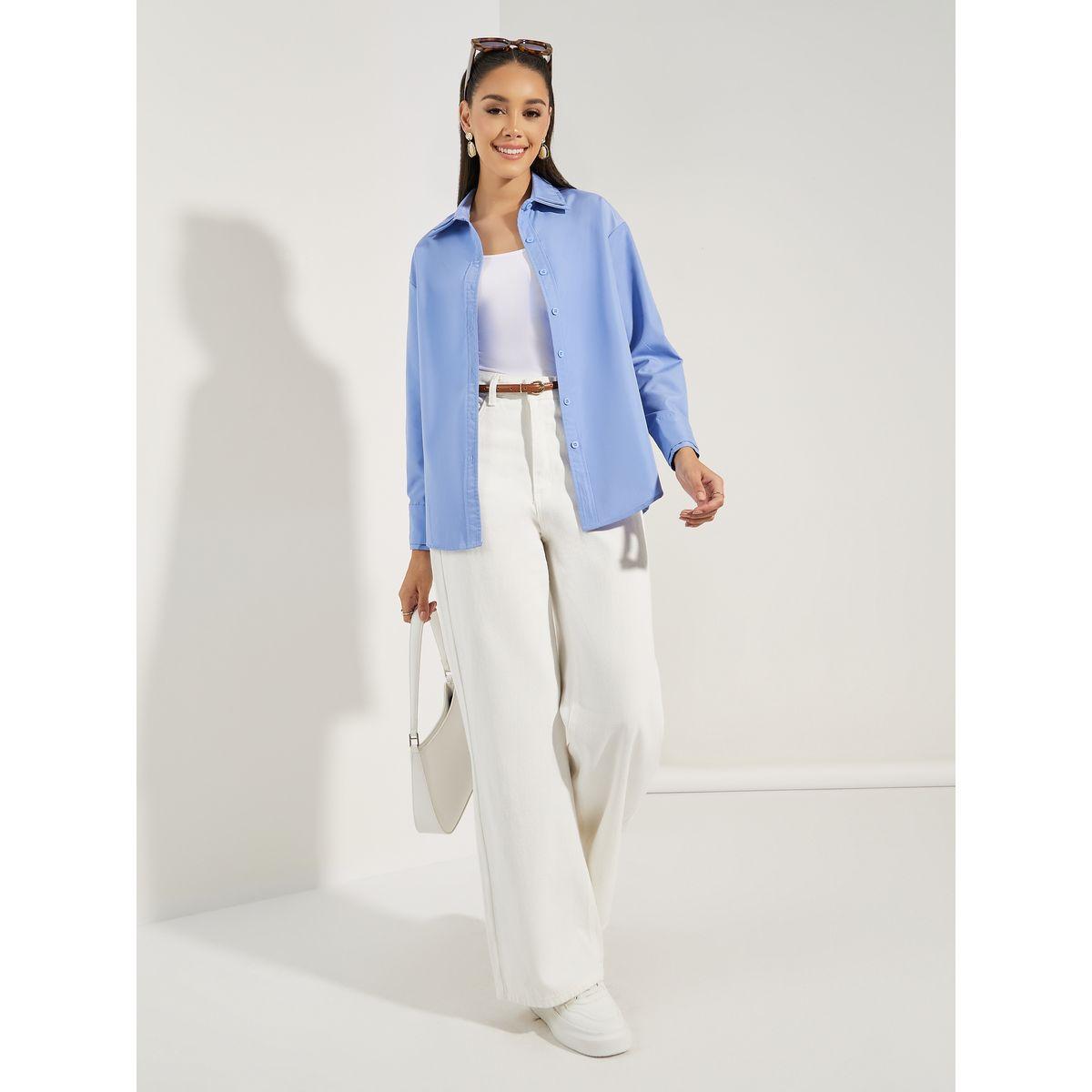Styli Solid Woven Double Collar Oversized Shirt-women-clothing-shirtsandblouses-shirts-image-2