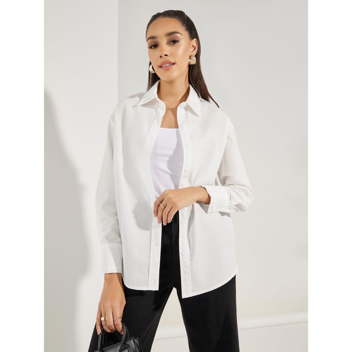بلوزة سادة فضفاضة مع ياقة مزدوجة-women-clothing-shirtsandblouses-shirts-image-1