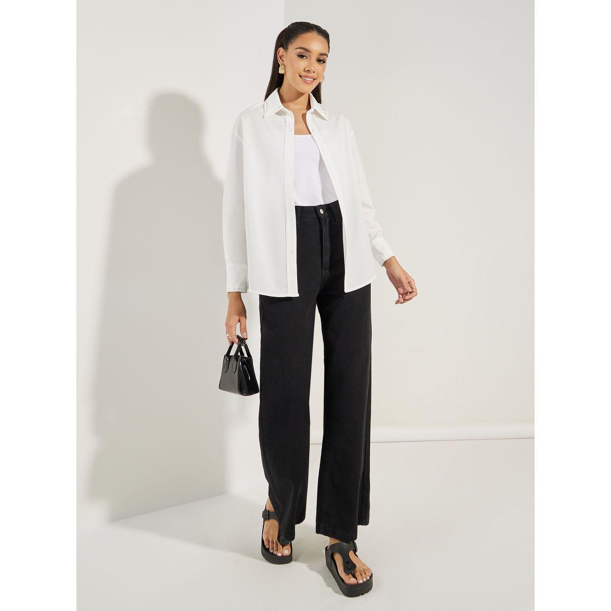 Styli Solid Woven Double Collar Oversized Shirt-women-clothing-shirtsandblouses-shirts-image-2