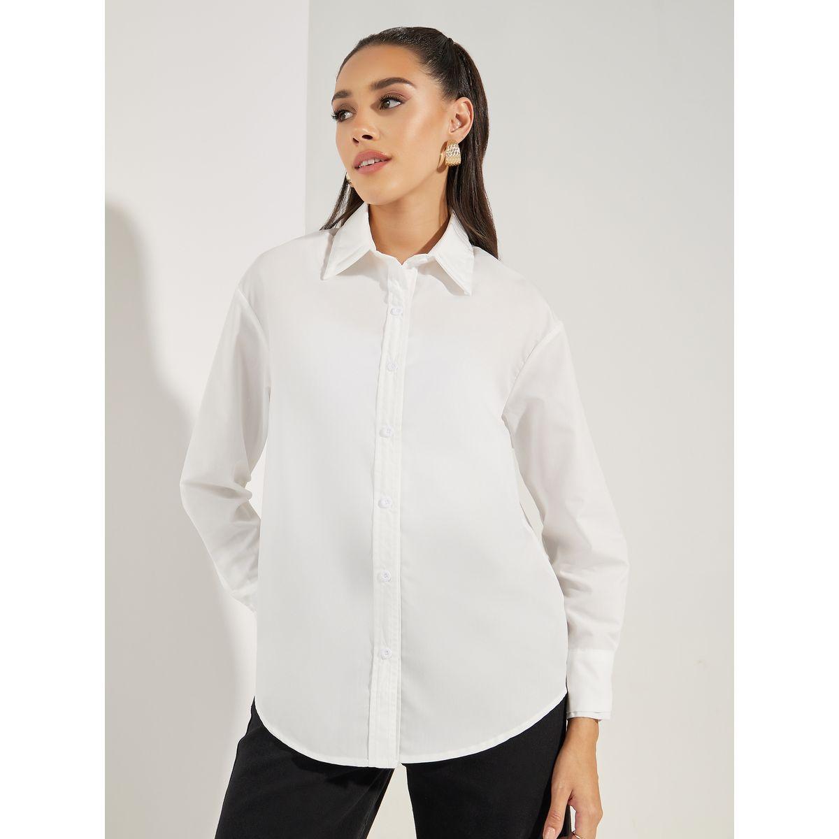 بلوزة سادة فضفاضة مع ياقة مزدوجة-women-clothing-shirtsandblouses-shirts-image-3
