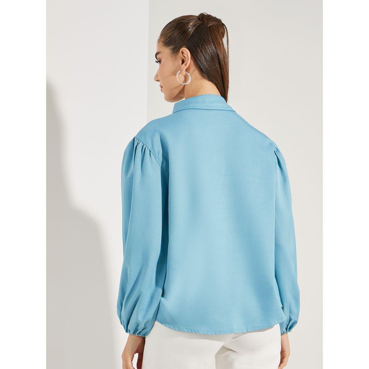 بلوزة شمبراي باكمام بالون وازرار معدنية-women-clothing-shirtsandblouses-shirts-image-5