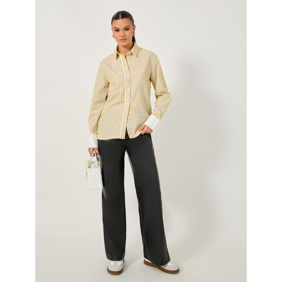 Styli Striped Regular Fit Shirt with Solid Contrast Cuffs Detail-women-clothing-shirtsandblouses-shirts-image-3