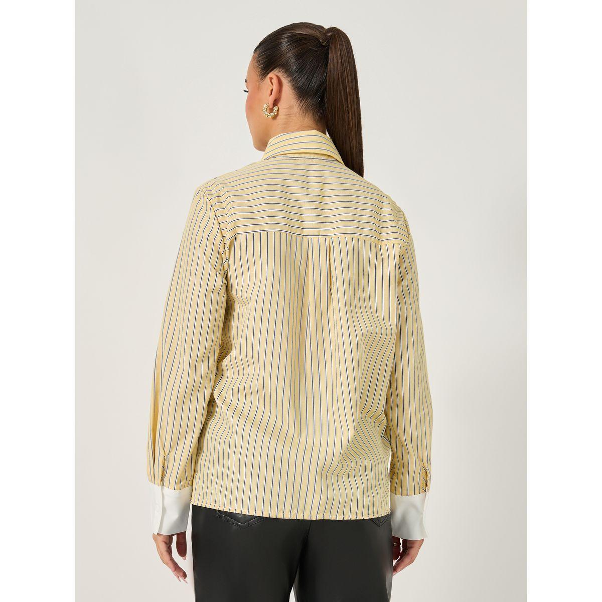 Styli Striped Regular Fit Shirt with Solid Contrast Cuffs Detail-women-clothing-shirtsandblouses-shirts-image-6