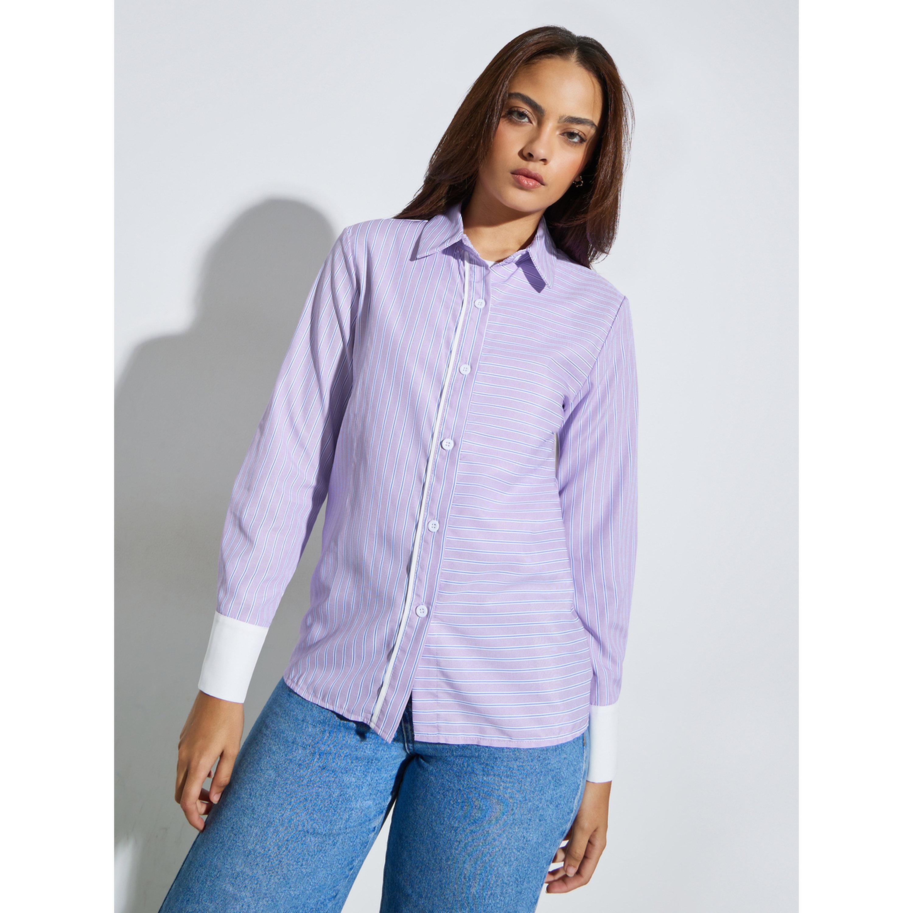 Styli Purple Textured Long Sleeve Shirt-women-clothing-shirtsandblouses-shirts-image-1
