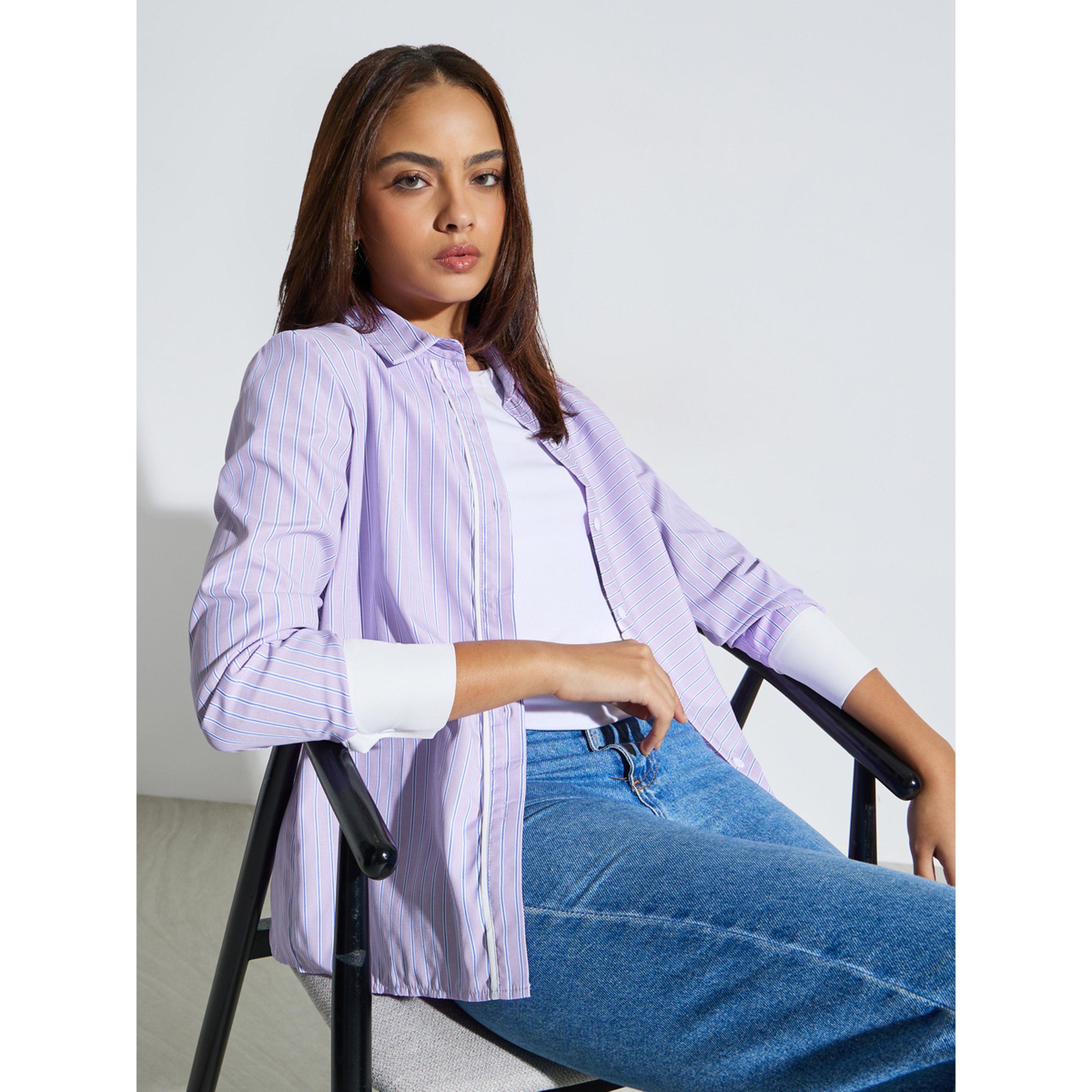 Styli Purple Textured Long Sleeve Shirt-women-clothing-shirtsandblouses-shirts-image-3