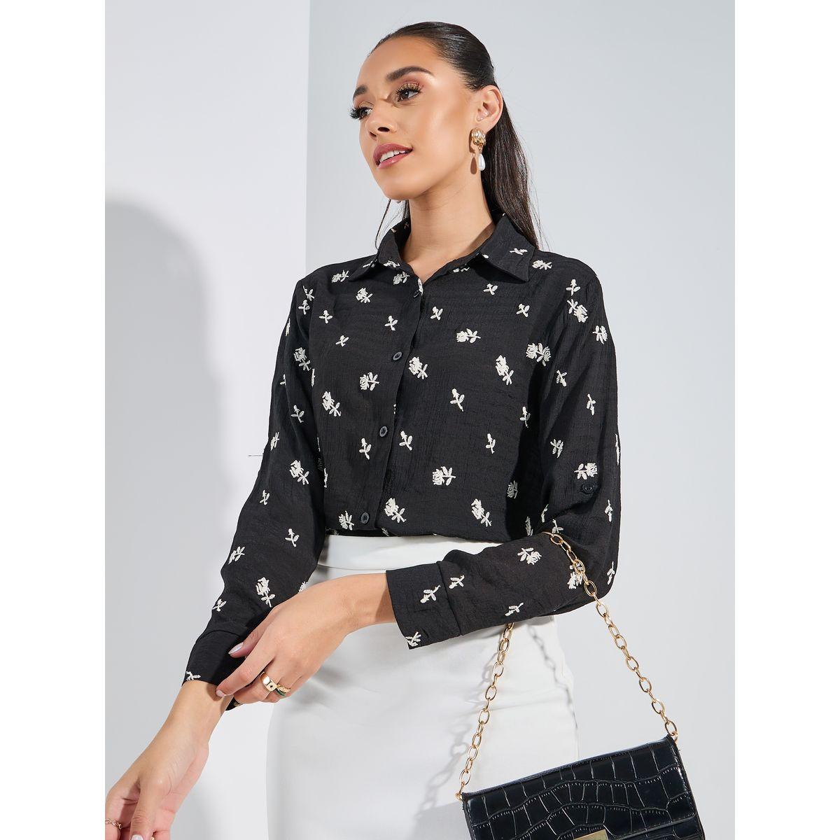 Styli Embroidered Detail Button Down Shirt with Cuffed Sleeve-women-clothing-shirtsandblouses-shirts-image-1