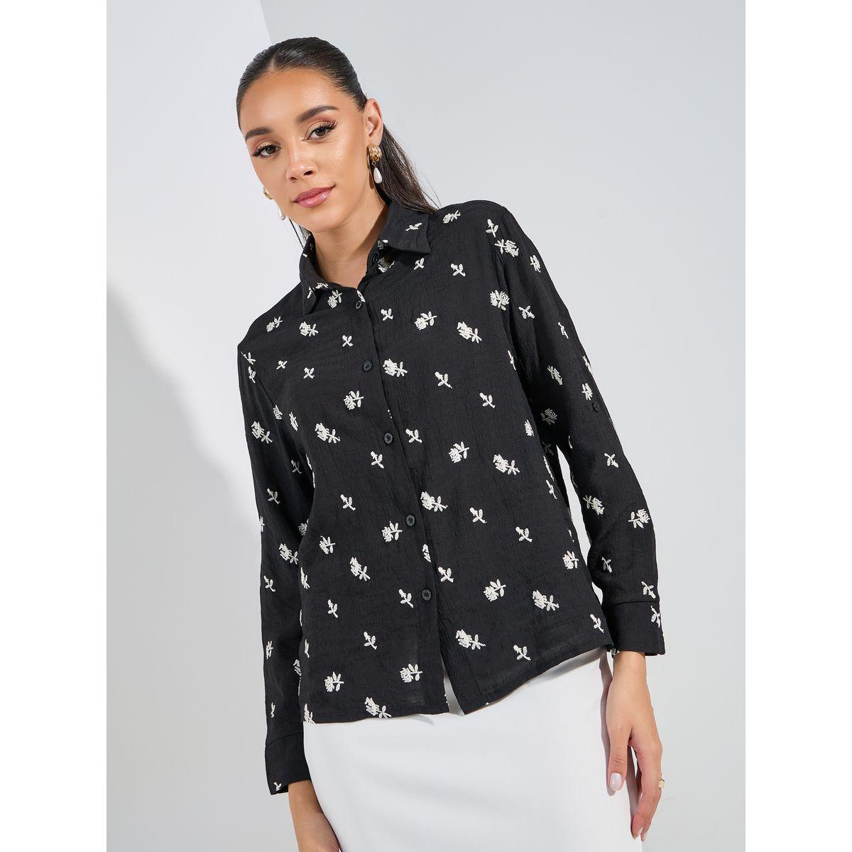 Styli Embroidered Detail Button Down Shirt with Cuffed Sleeve-women-clothing-shirtsandblouses-shirts-image-3
