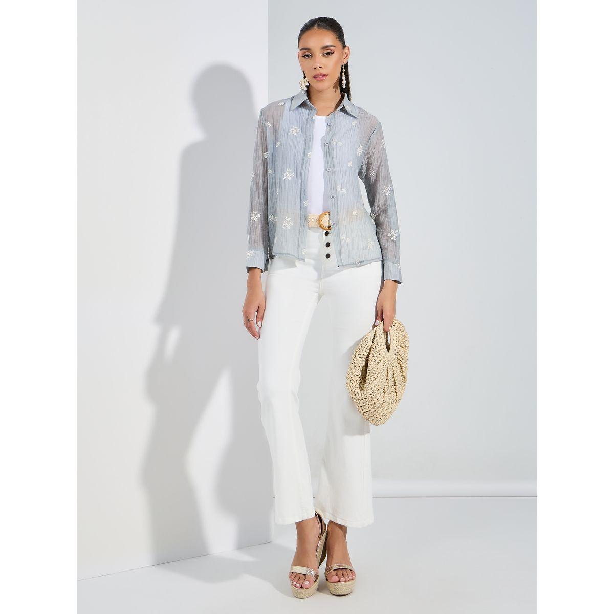 Styli Embroidered Detail Button Down Shirt with Cuffed Sleeve-women-clothing-shirtsandblouses-shirts-image-2