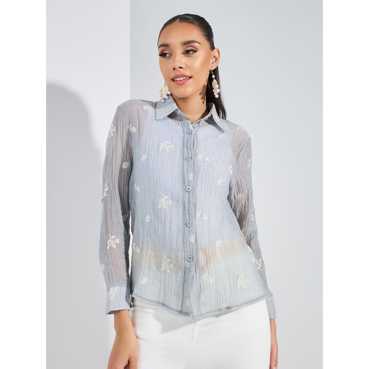Styli Embroidered Detail Button Down Shirt with Cuffed Sleeve-women-clothing-shirtsandblouses-shirts-image-3