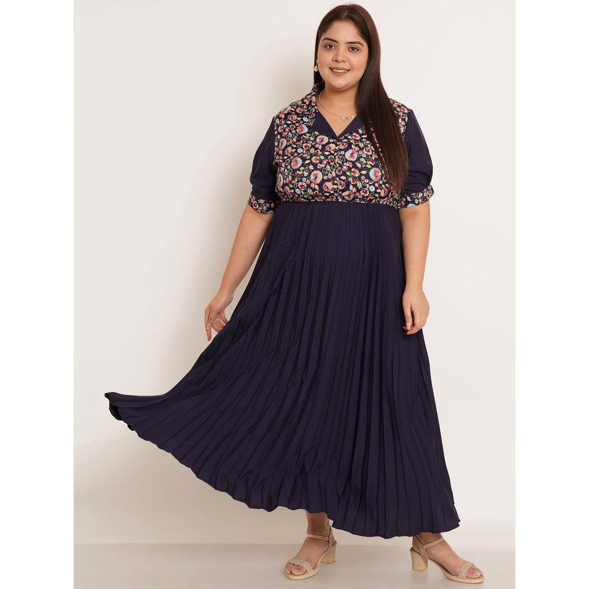 U&F X Styli  Plus Floral Print Pleated A-Line Maxi Dress-women-clothing-dresses-image-1