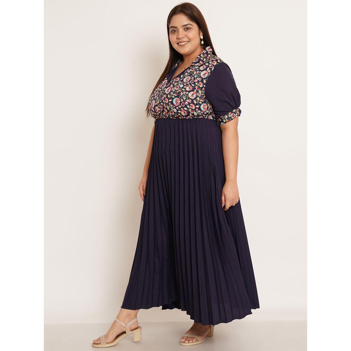 U&F X Styli  Plus Floral Print Pleated A-Line Maxi Dress-women-clothing-dresses-image-2