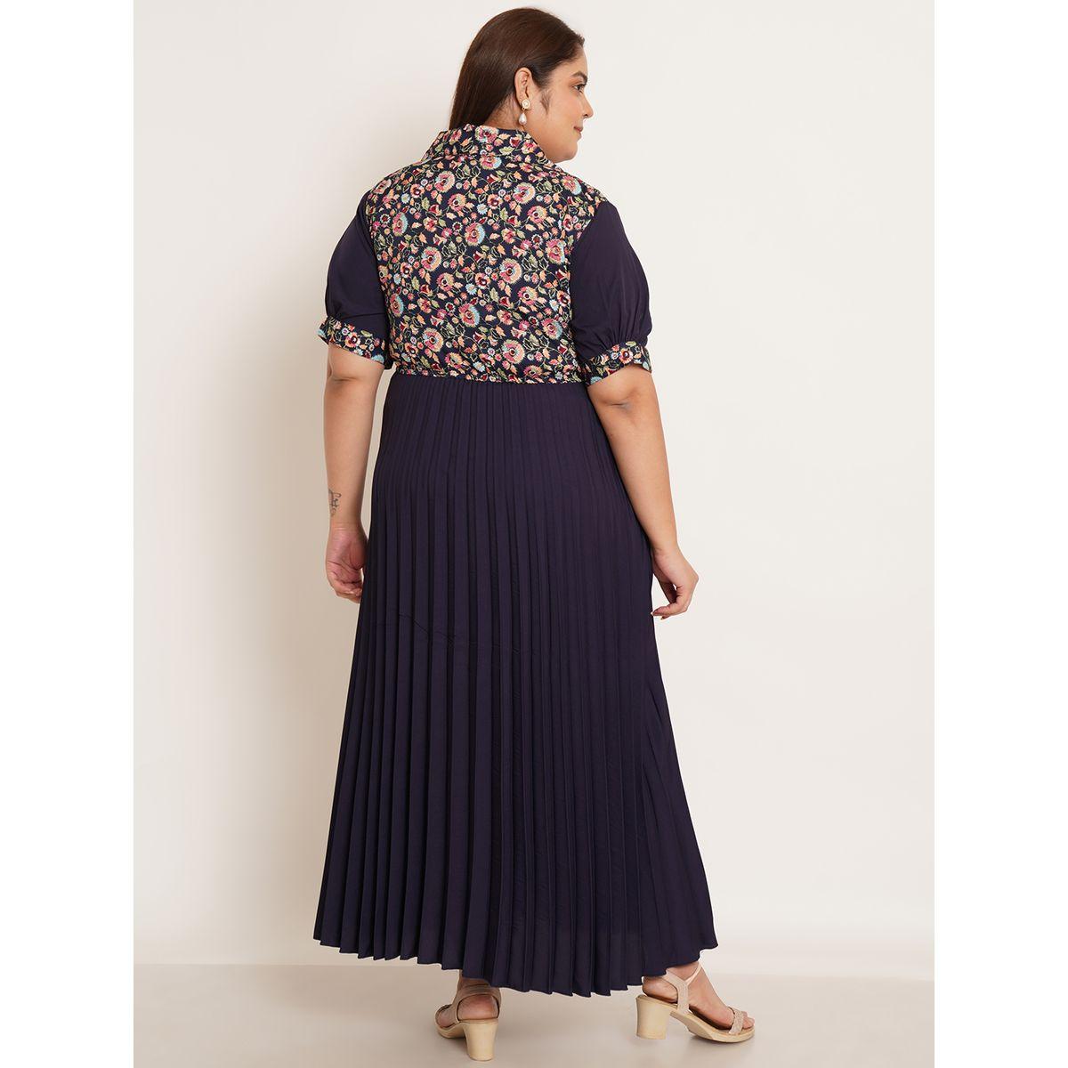 U&F X Styli  Plus Floral Print Pleated A-Line Maxi Dress-women-clothing-dresses-image-4