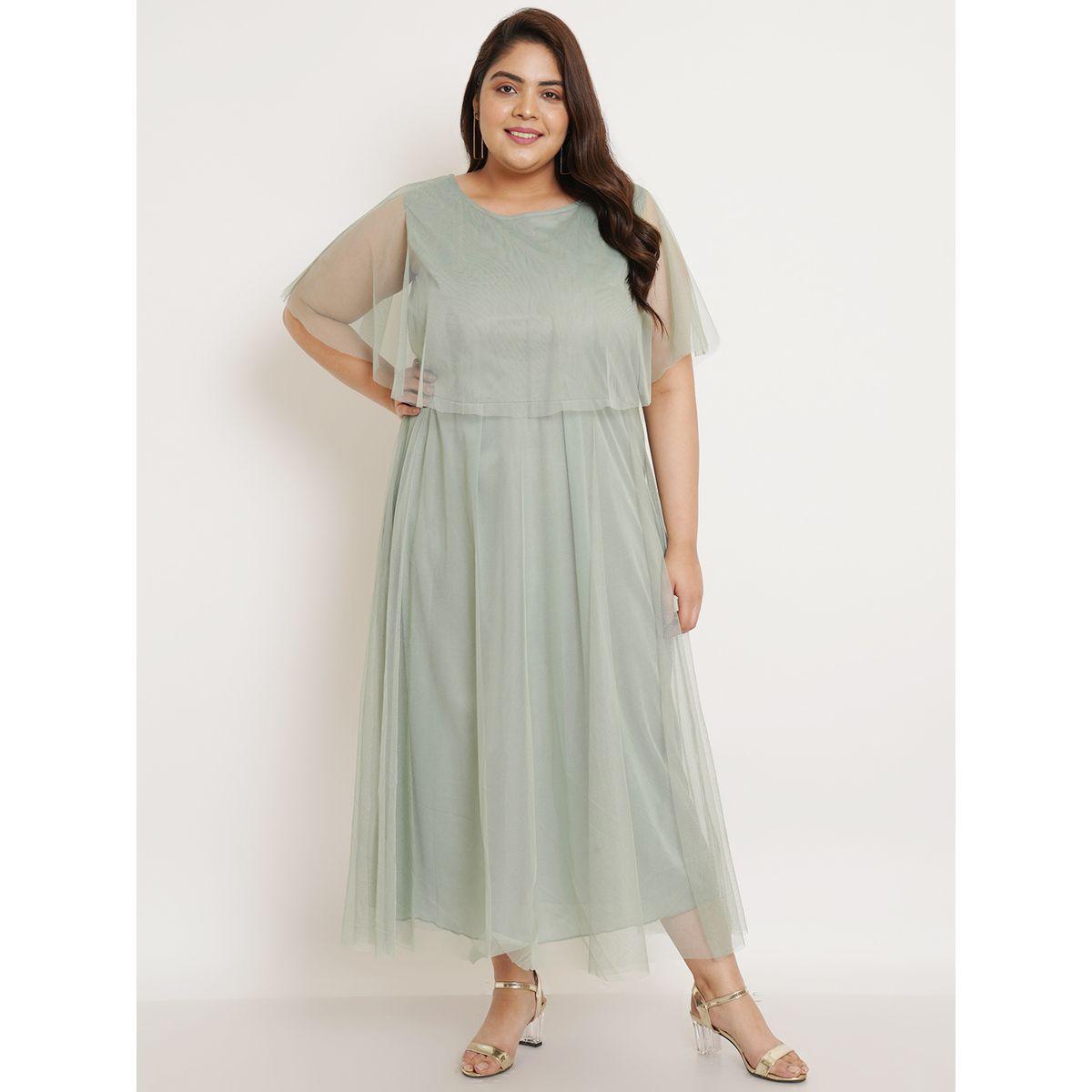 فستان طويل بمقاس كبير وتداخلات شبكية مع اكمام كيب يو آند إف × ستايلي-women-clothing-dresses-image-1