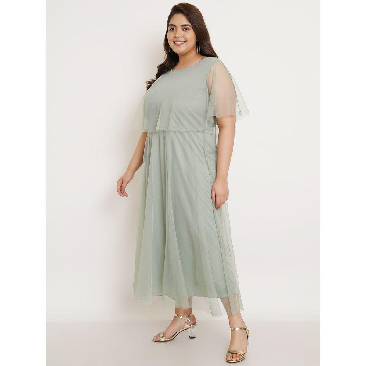 U&F X Styli  Plus Mesh Insert Cape Sleeves A-Line Maxi Dress-women-clothing-dresses-image-2