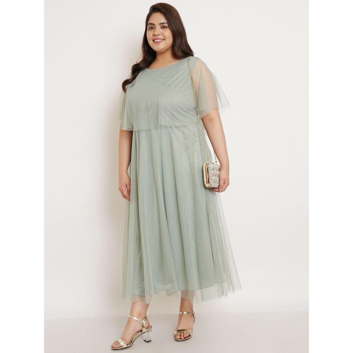 فستان طويل بمقاس كبير وتداخلات شبكية مع اكمام كيب يو آند إف × ستايلي-women-clothing-dresses-image-3