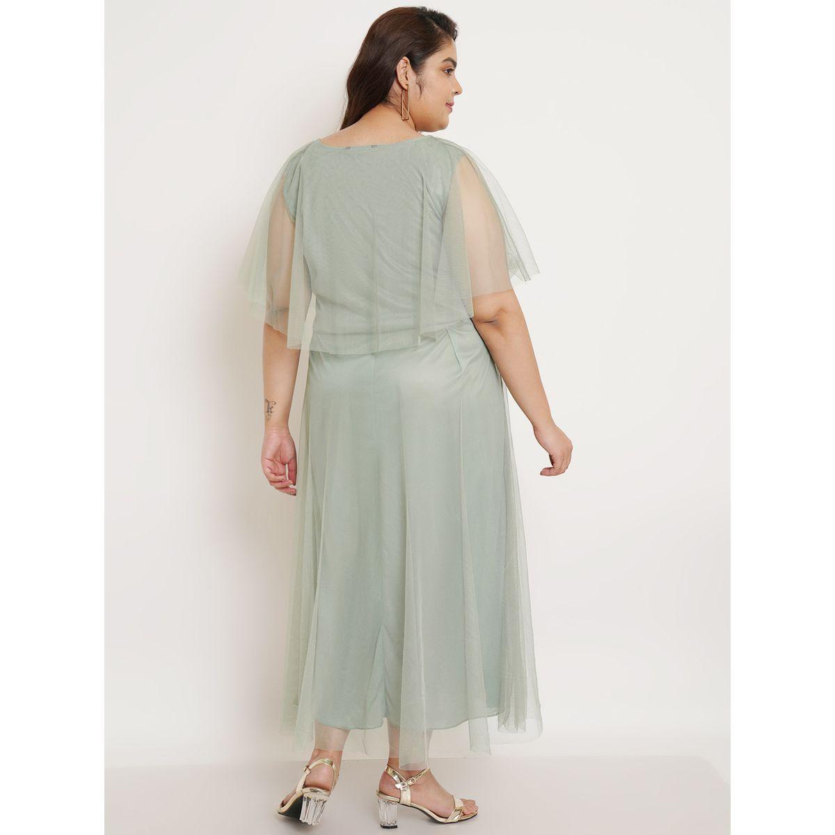 فستان طويل بمقاس كبير وتداخلات شبكية مع اكمام كيب يو آند إف × ستايلي-women-clothing-dresses-image-4