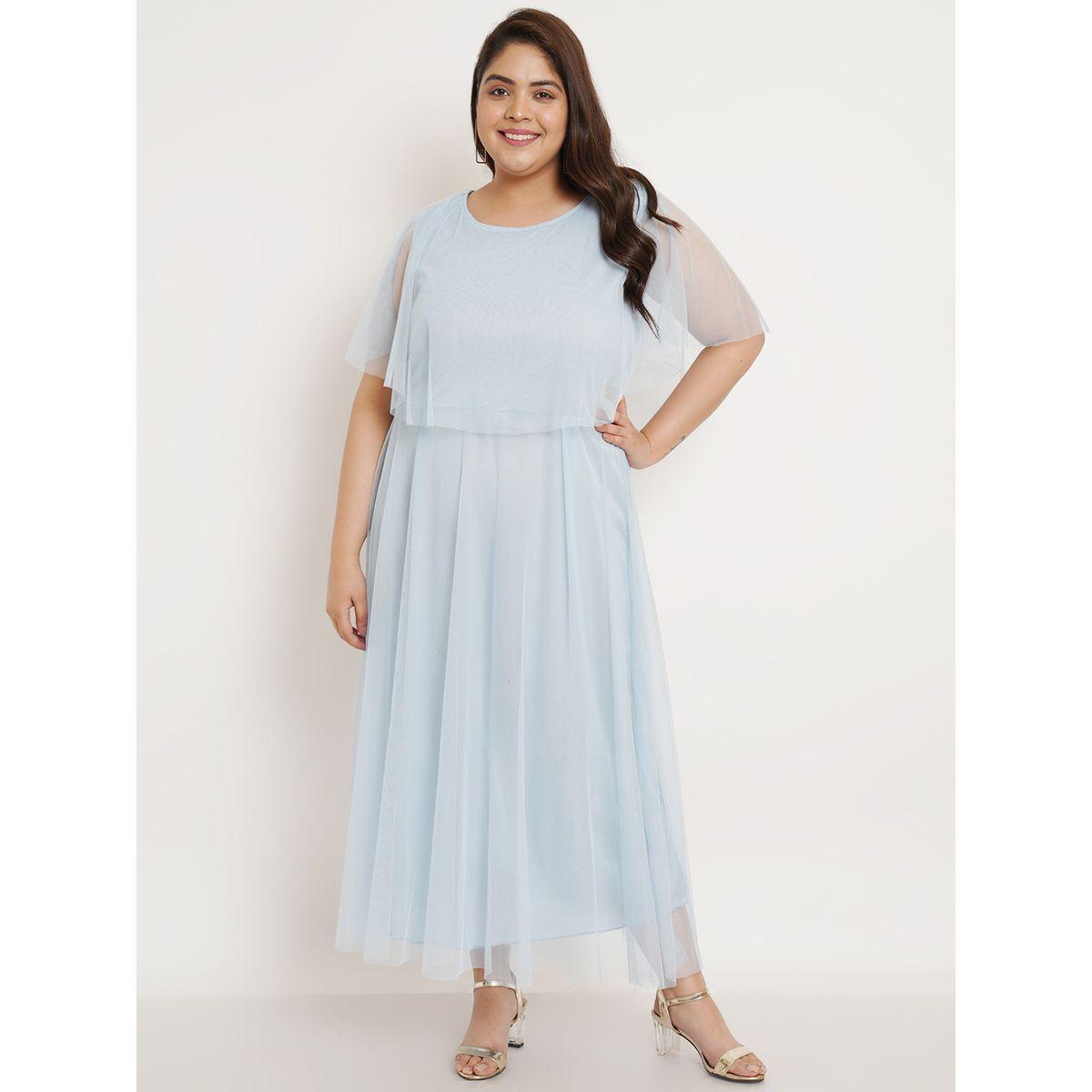 U&F X Styli  Plus Mesh Insert Cape Sleeves A-Line Maxi Dress-women-clothing-dresses-image-1