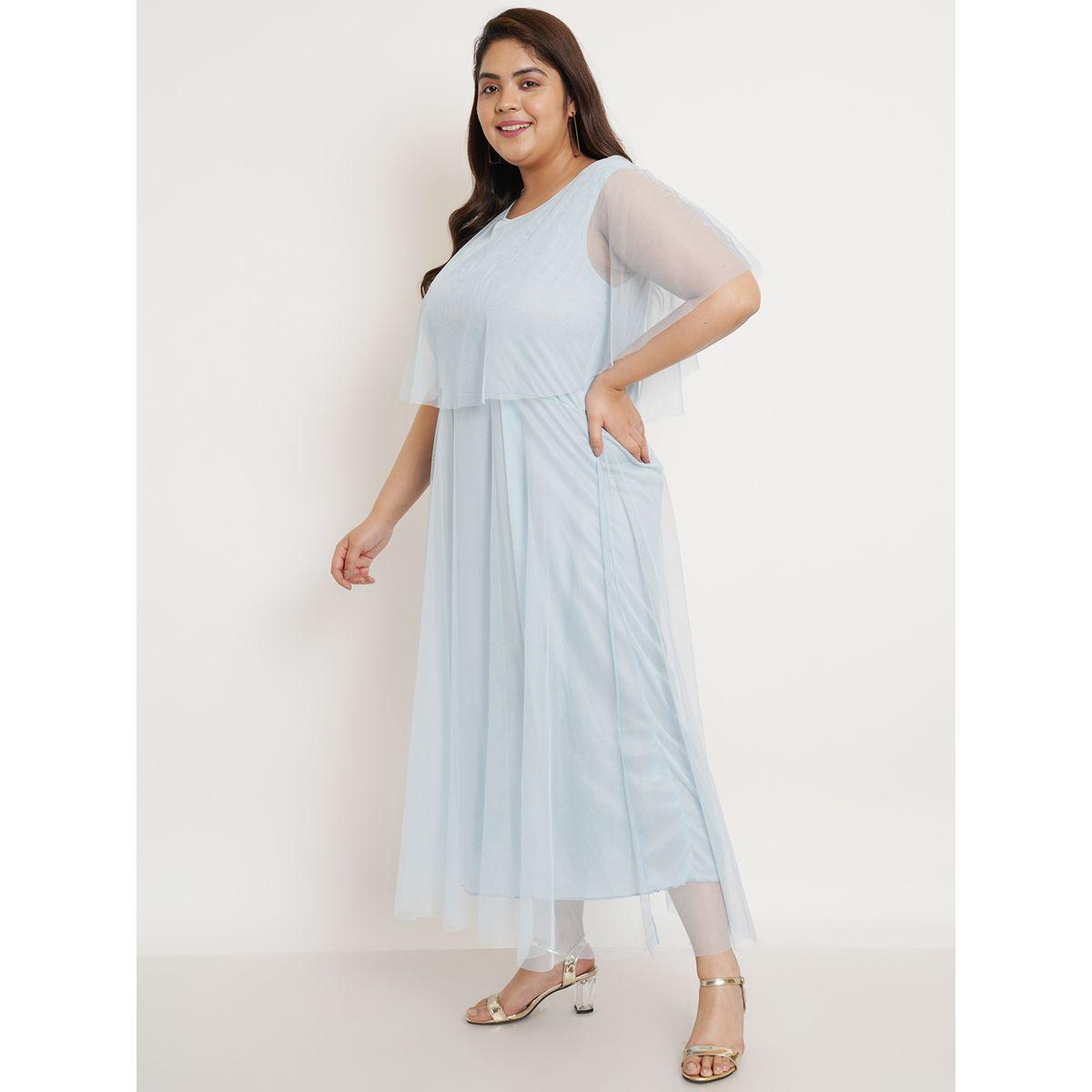 U&F X Styli  Plus Mesh Insert Cape Sleeves A-Line Maxi Dress-women-clothing-dresses-image-2