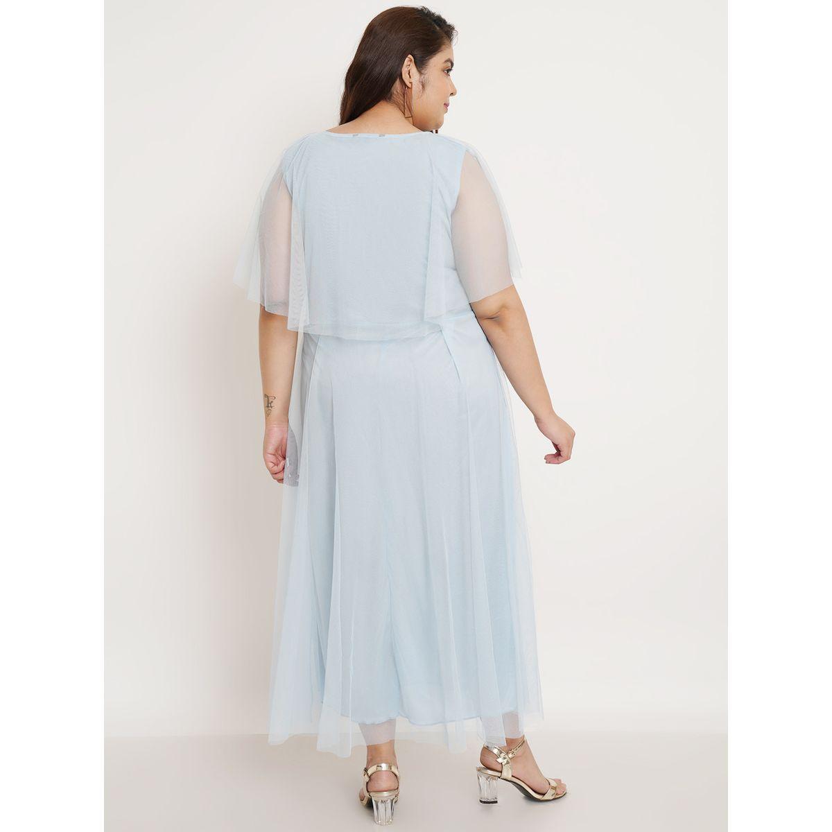 U&F X Styli  Plus Mesh Insert Cape Sleeves A-Line Maxi Dress-women-clothing-dresses-image-4
