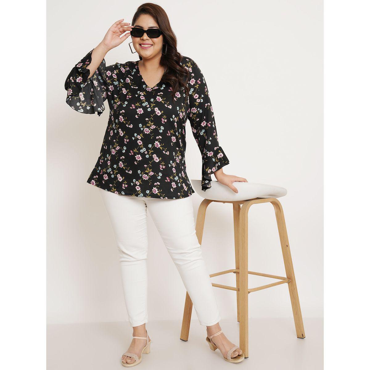 U&F X Styli  Plus Floral Print A-Line Top with Bell Sleeves-women-clothing-shirtsandblouses-blouses-image-4