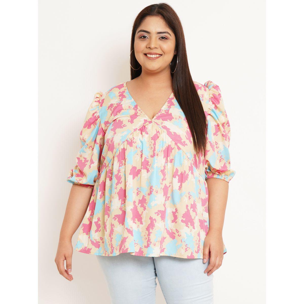 U&F X Styli  Plus All Over Print Regular Top with Puff Sleeves-women-clothing-shirtsandblouses-blouses-image-1