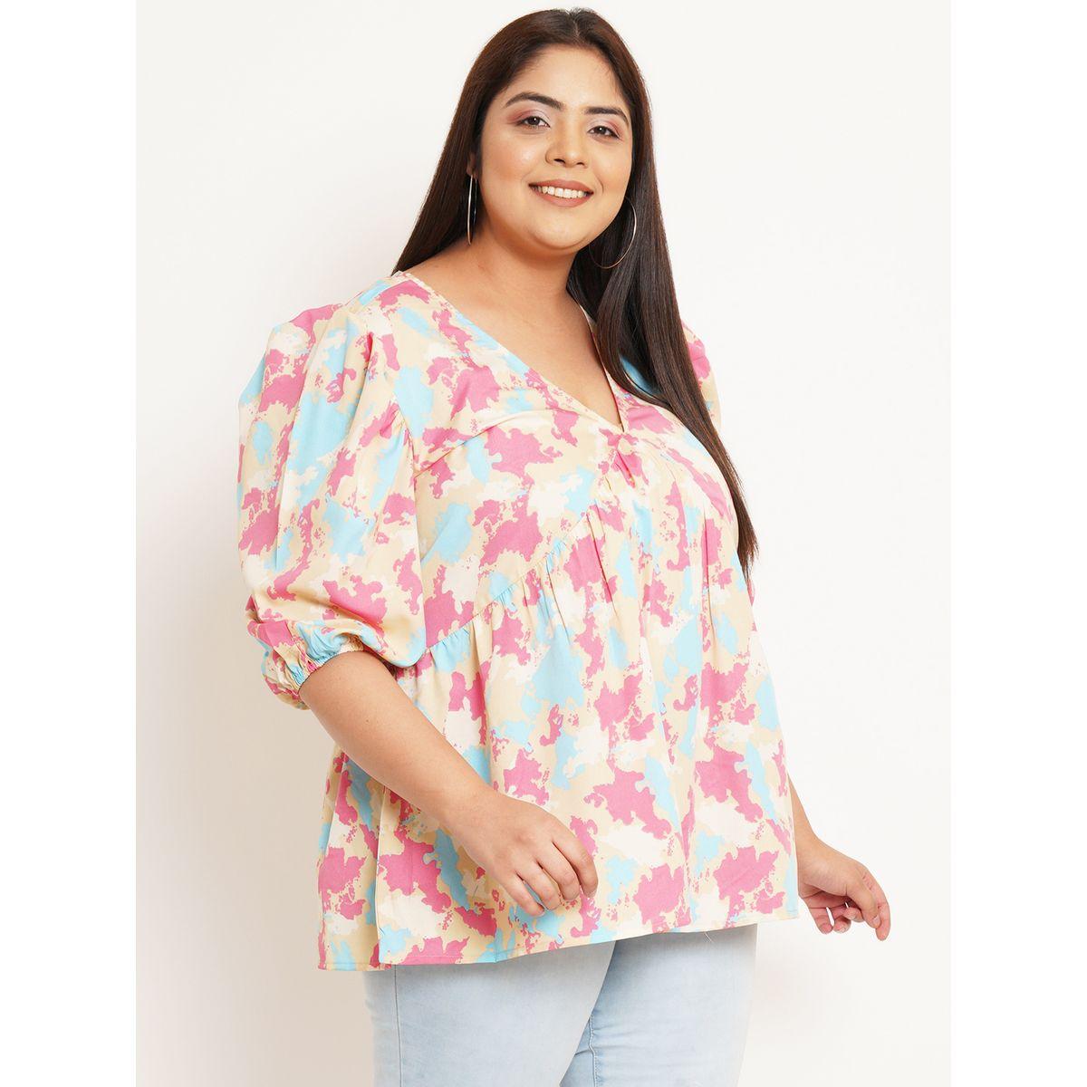 U&F X Styli  Plus All Over Print Regular Top with Puff Sleeves-women-clothing-shirtsandblouses-blouses-image-2